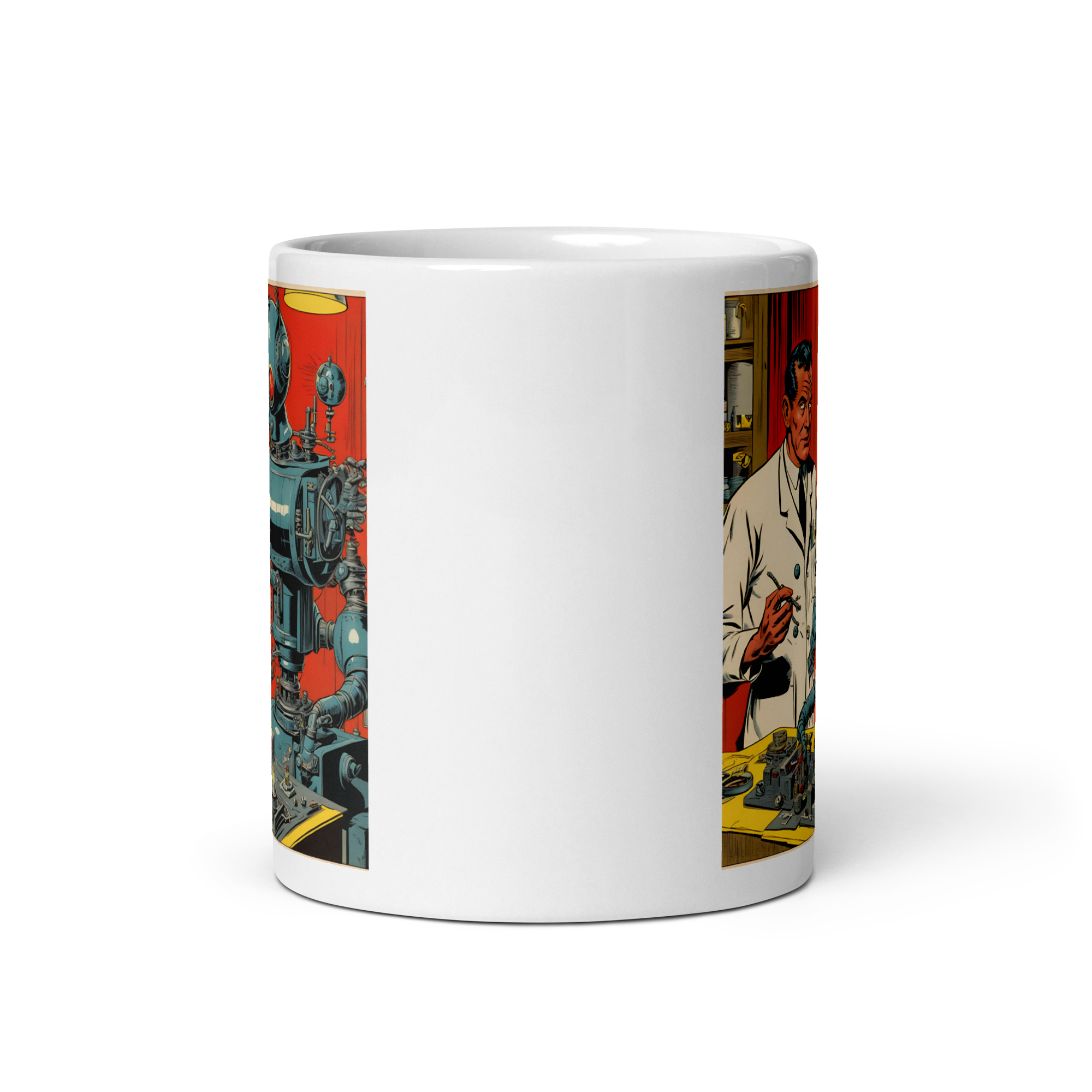 Scientist Building a Kill-Bot White Glossy Mug