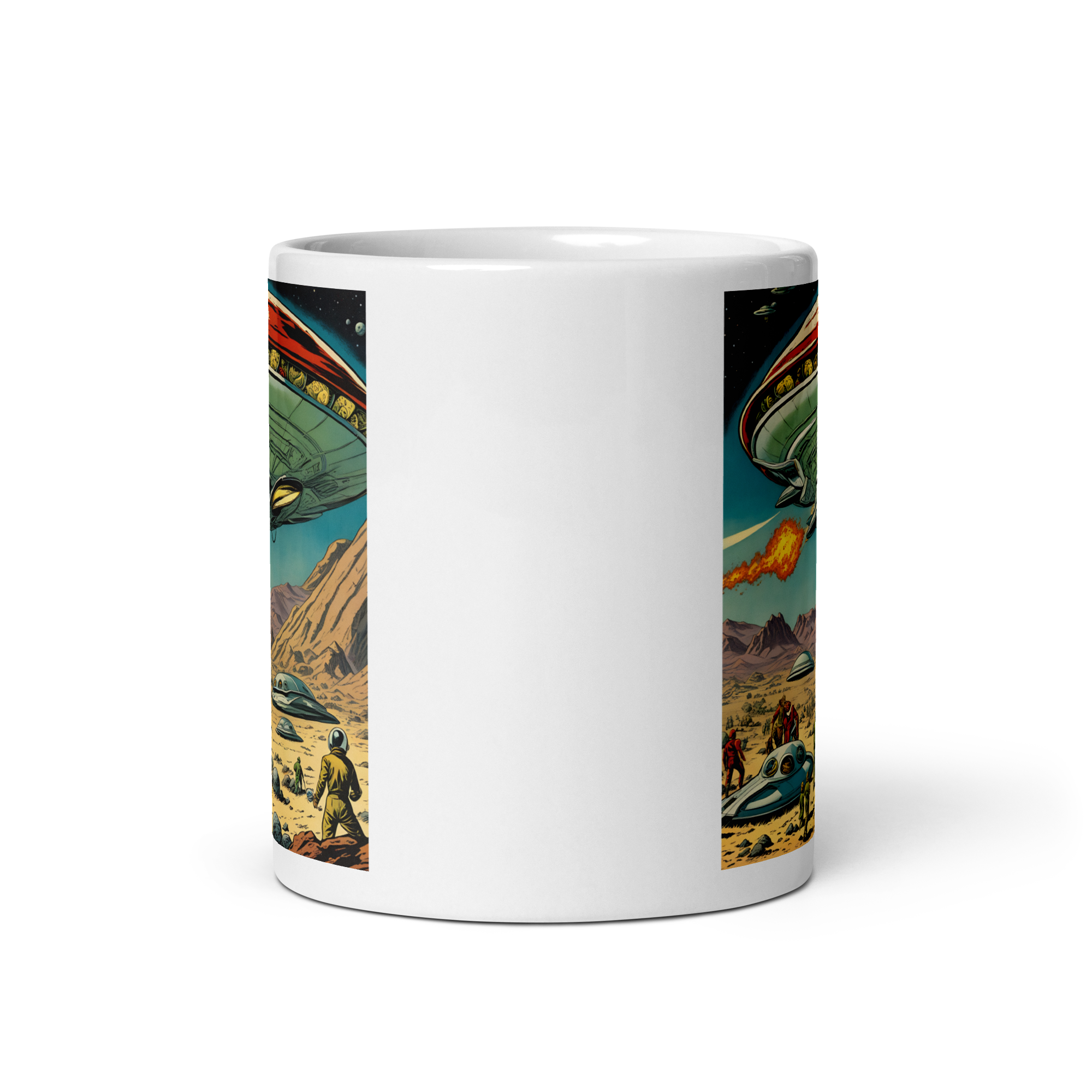 Saucers Over the Desert White Glossy Mug