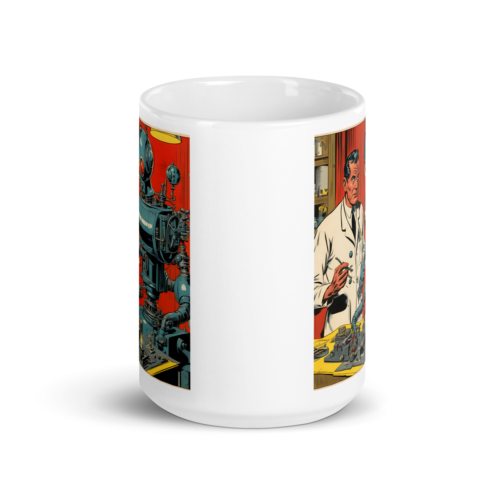 Scientist Building a Kill-Bot White Glossy Mug