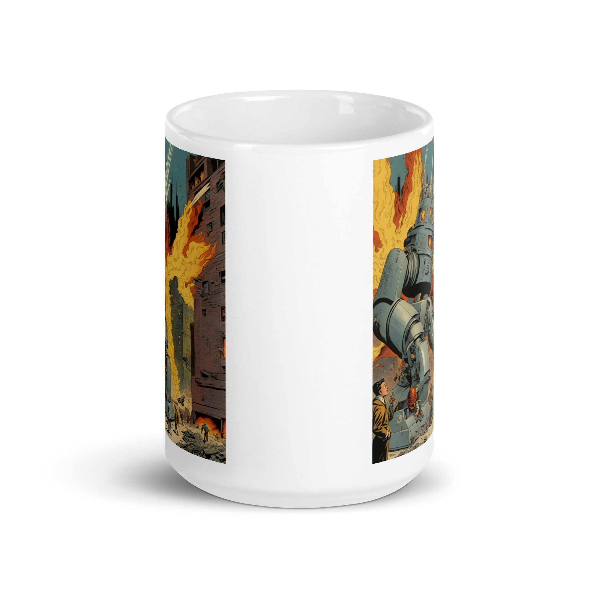 Killer Robots Run Amok White Glossy Mug