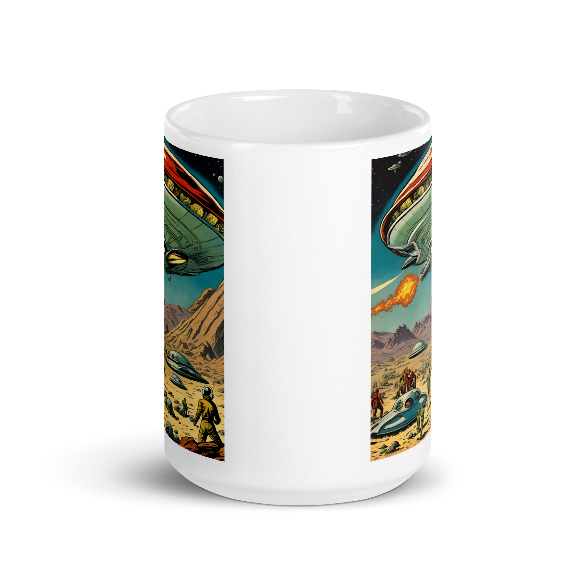 Saucers Over the Desert White Glossy Mug