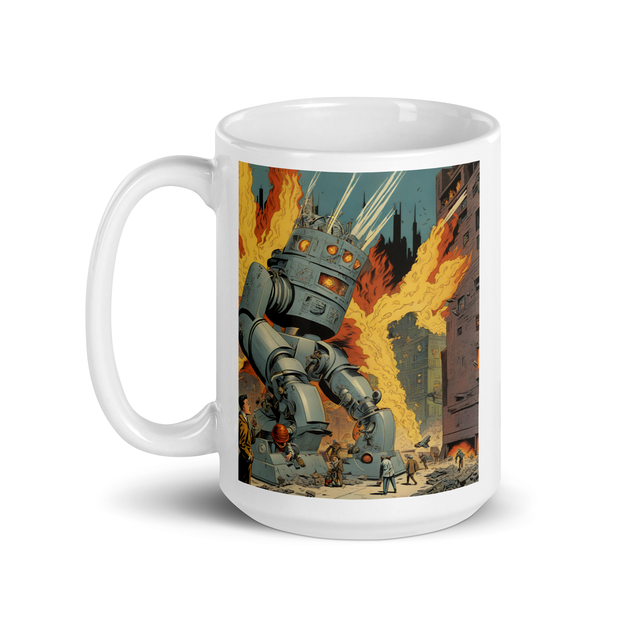 Killer Robots Run Amok White Glossy Mug