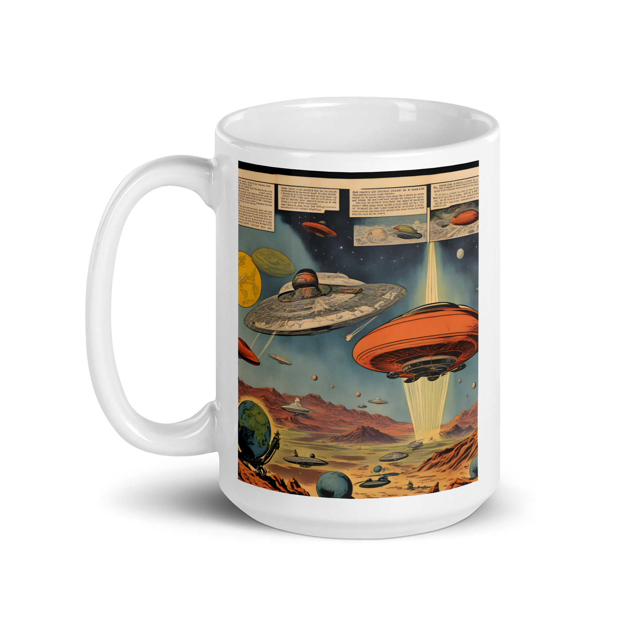 Attack of the Saucer Men! White Glossy Mug