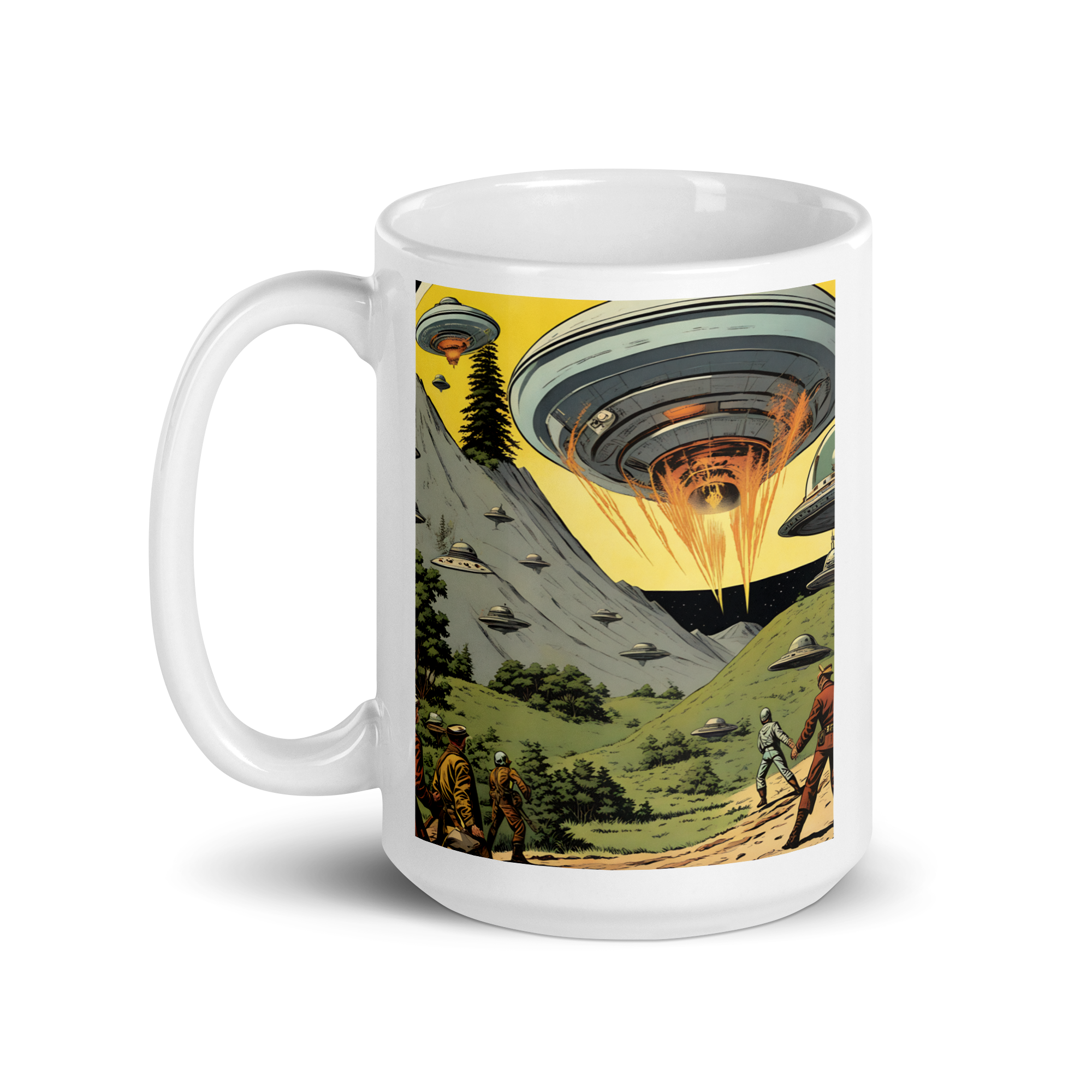 Saucers Overhead White Glossy Mug