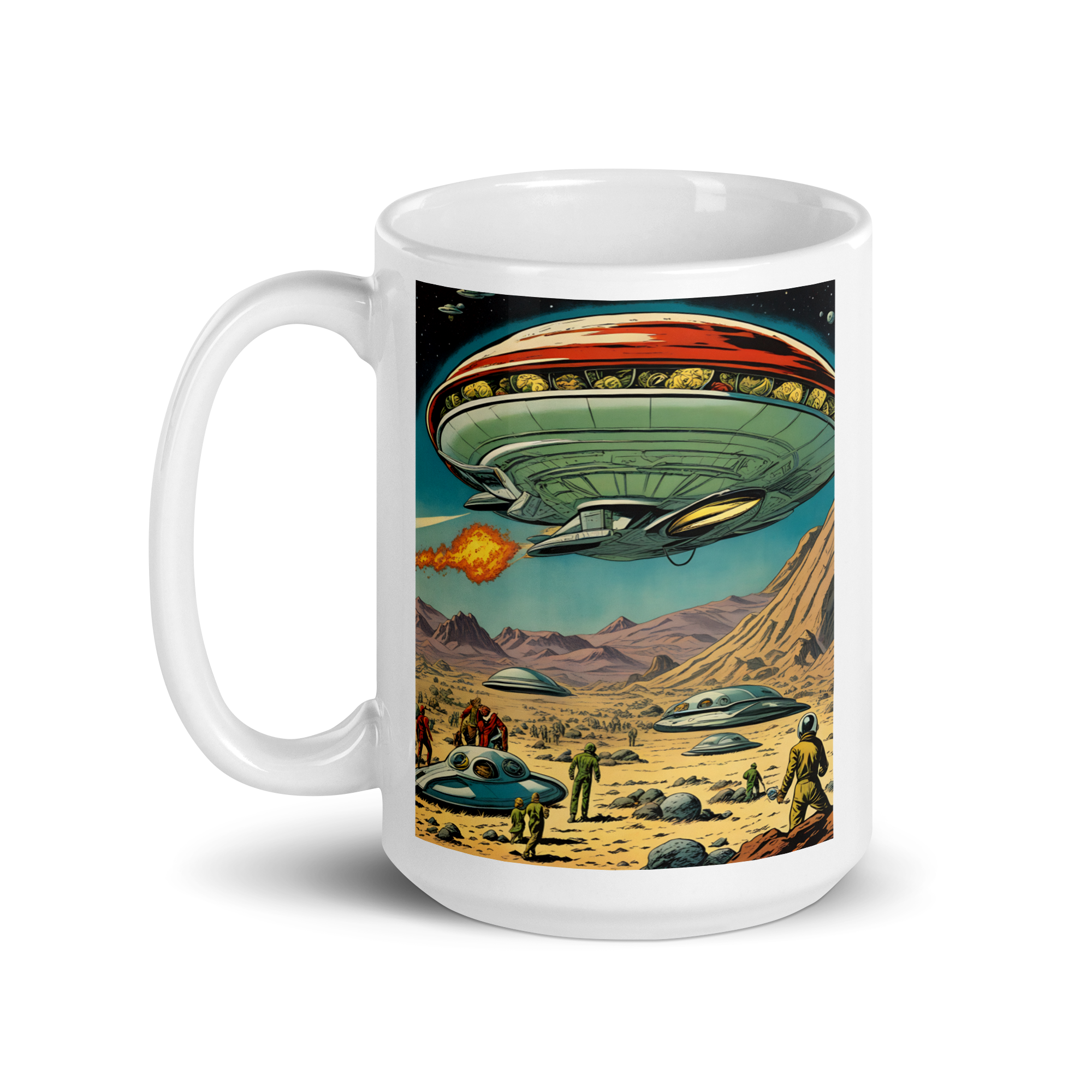 Saucers Over the Desert White Glossy Mug