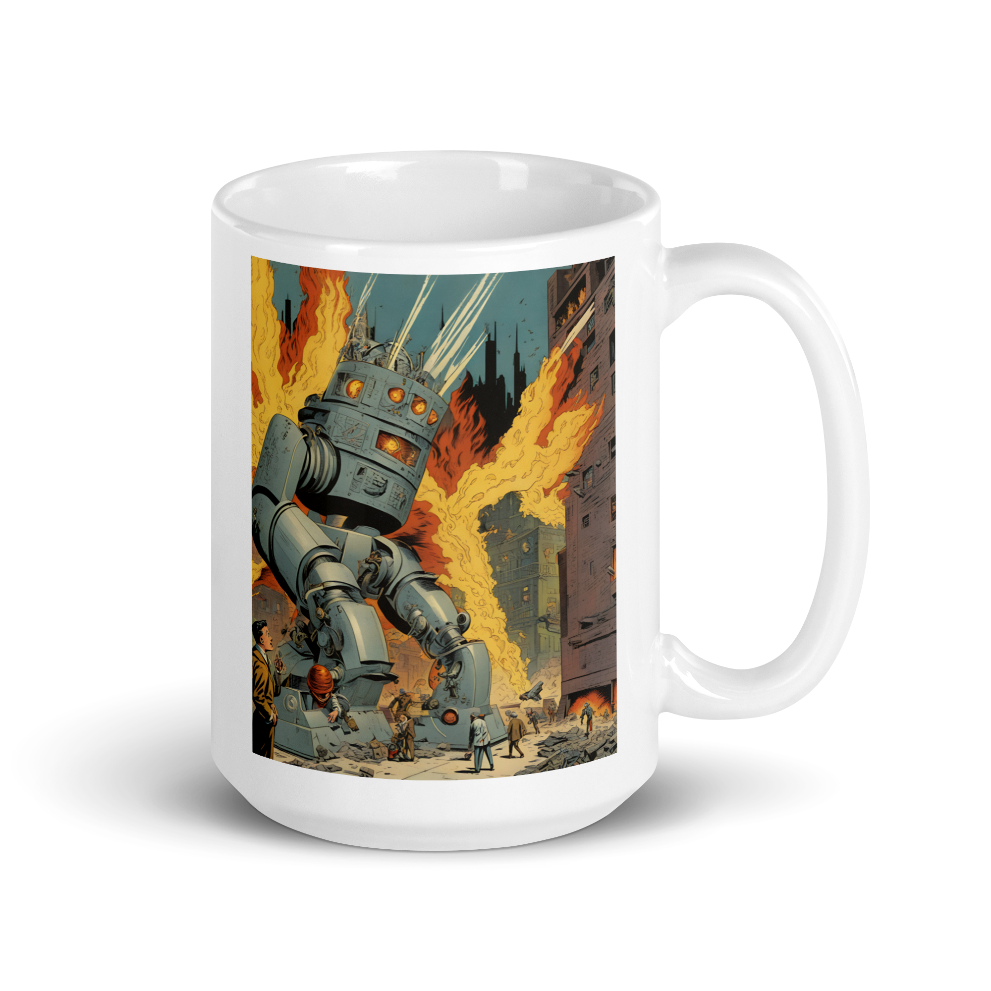 Killer Robots Run Amok White Glossy Mug