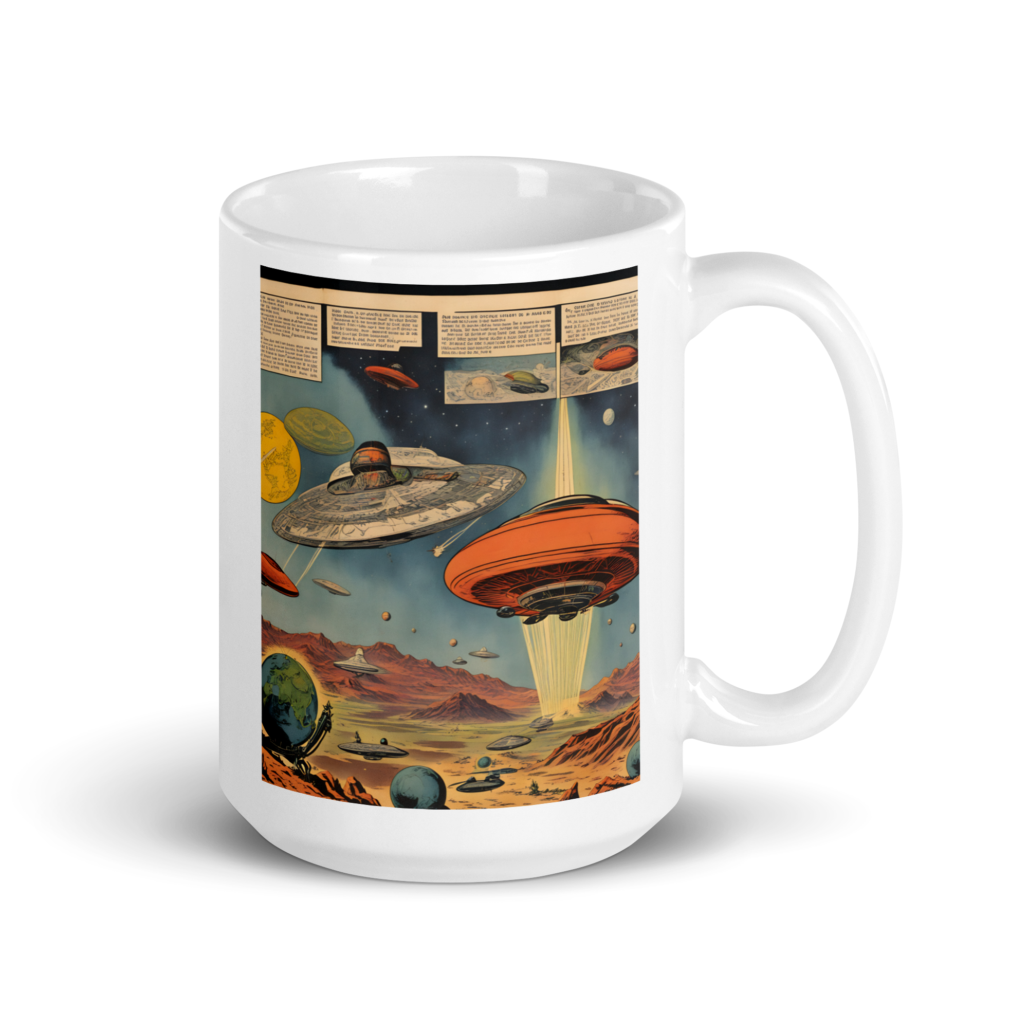 Attack of the Saucer Men! White Glossy Mug