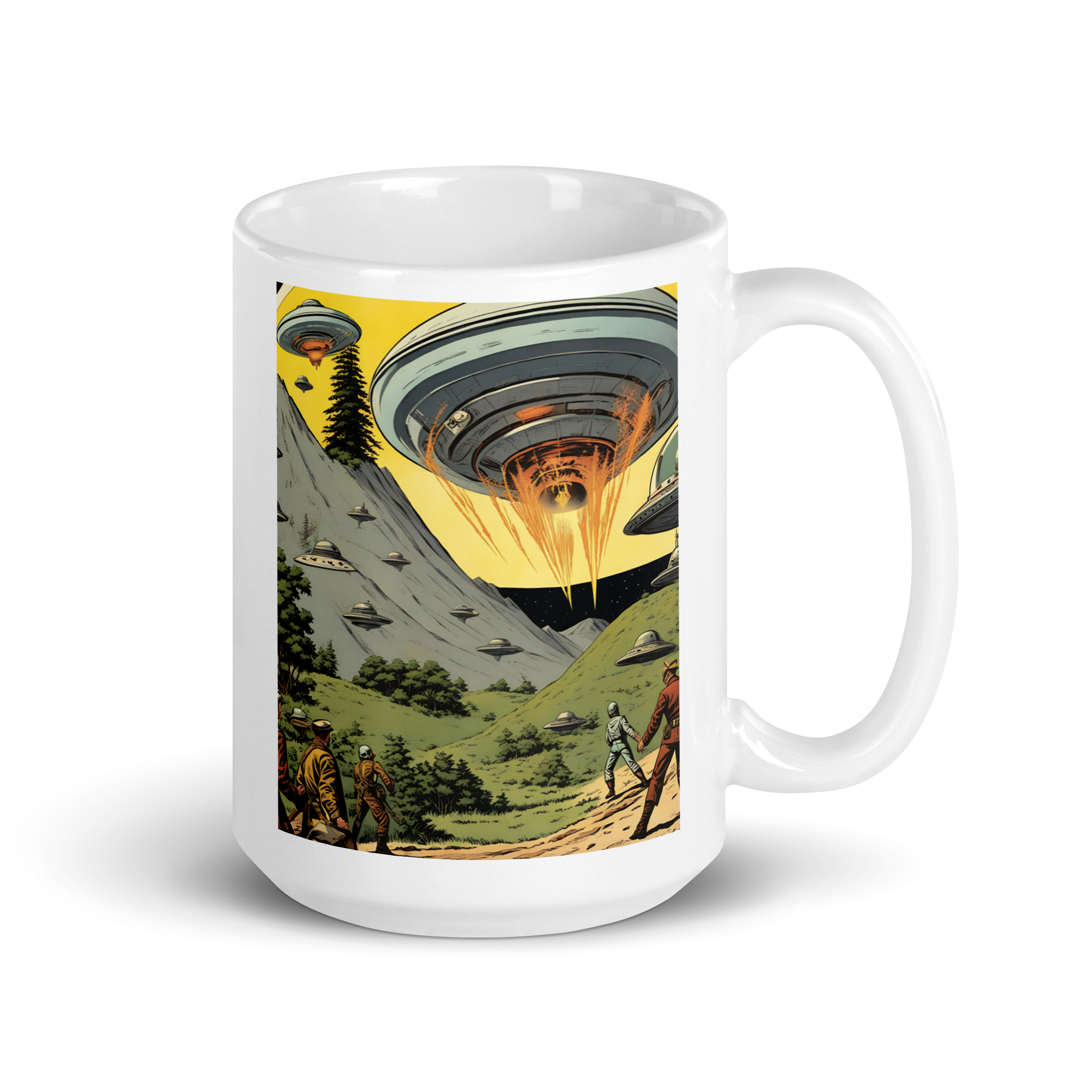 Saucers Overhead White Glossy Mug