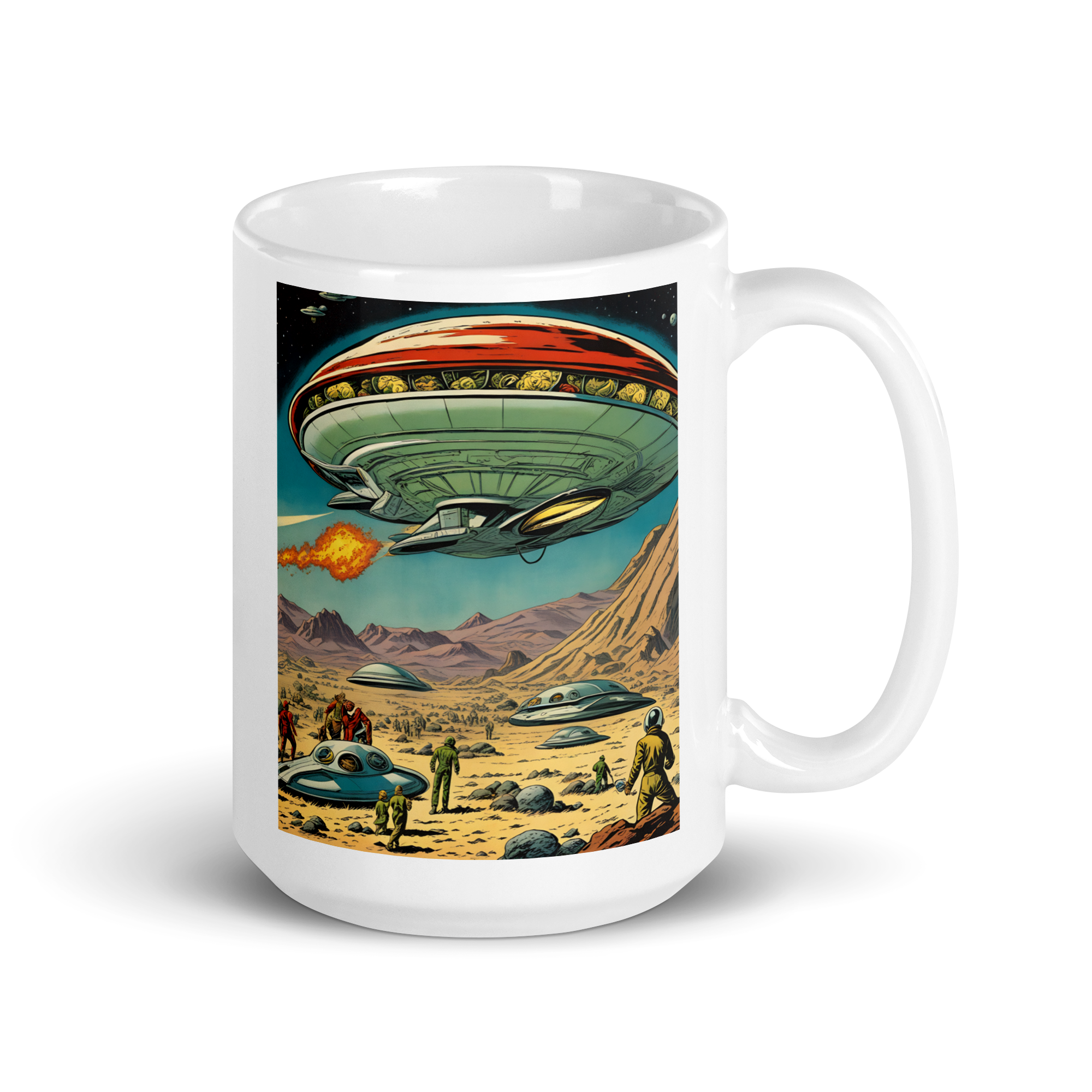 Saucers Over the Desert White Glossy Mug