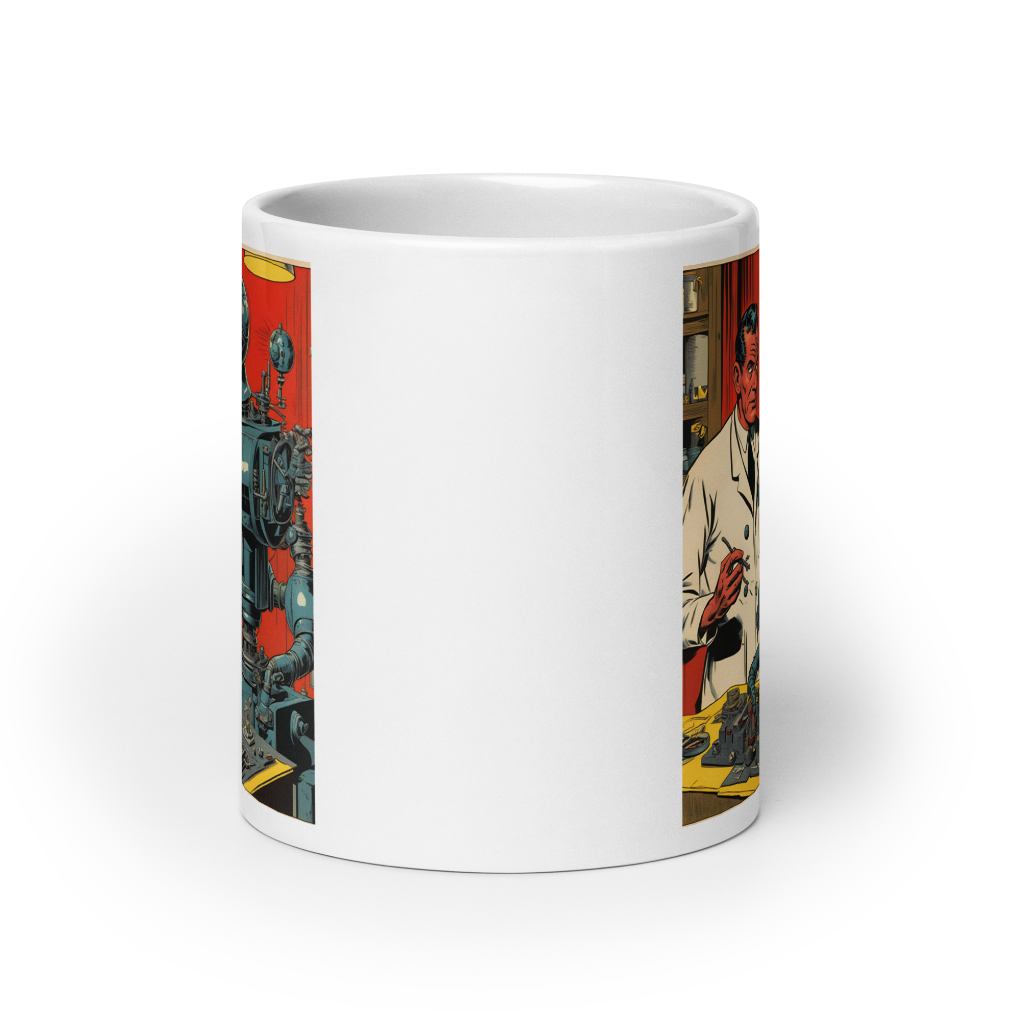 Scientist Building a Kill-Bot White Glossy Mug