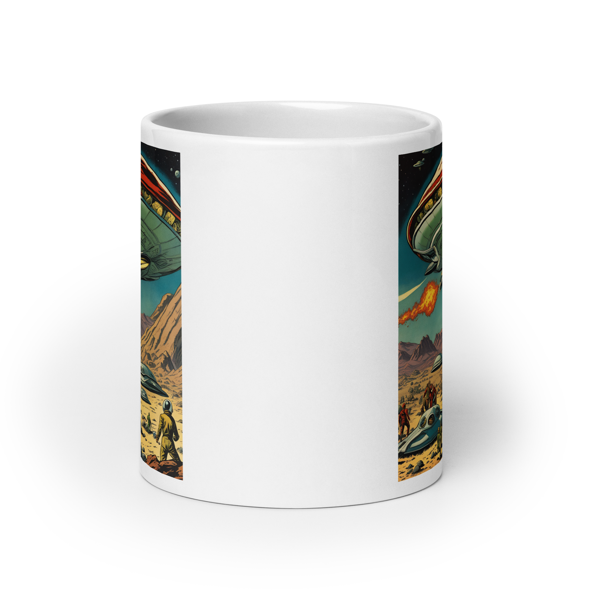 Saucers Over the Desert White Glossy Mug