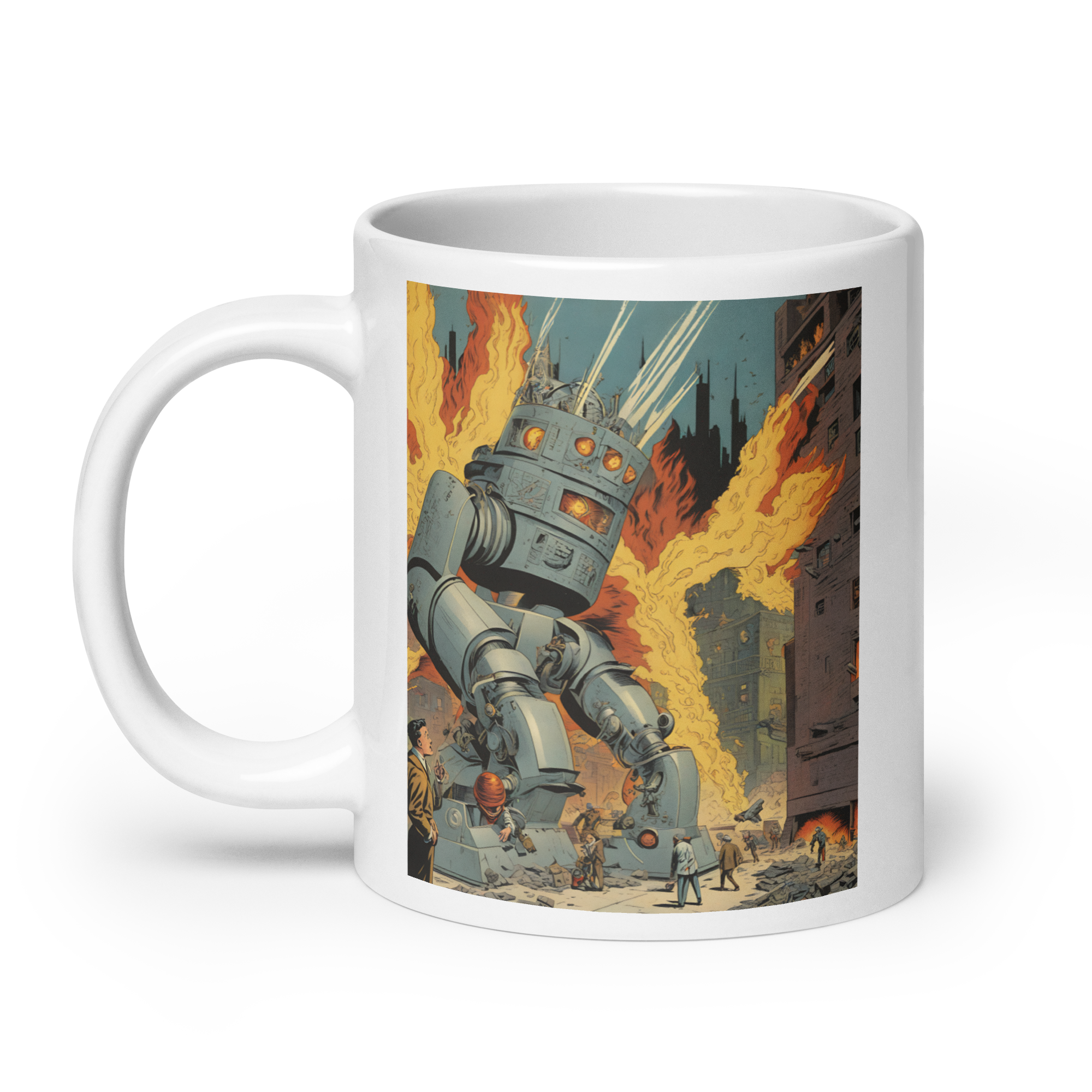 Killer Robots Run Amok White Glossy Mug