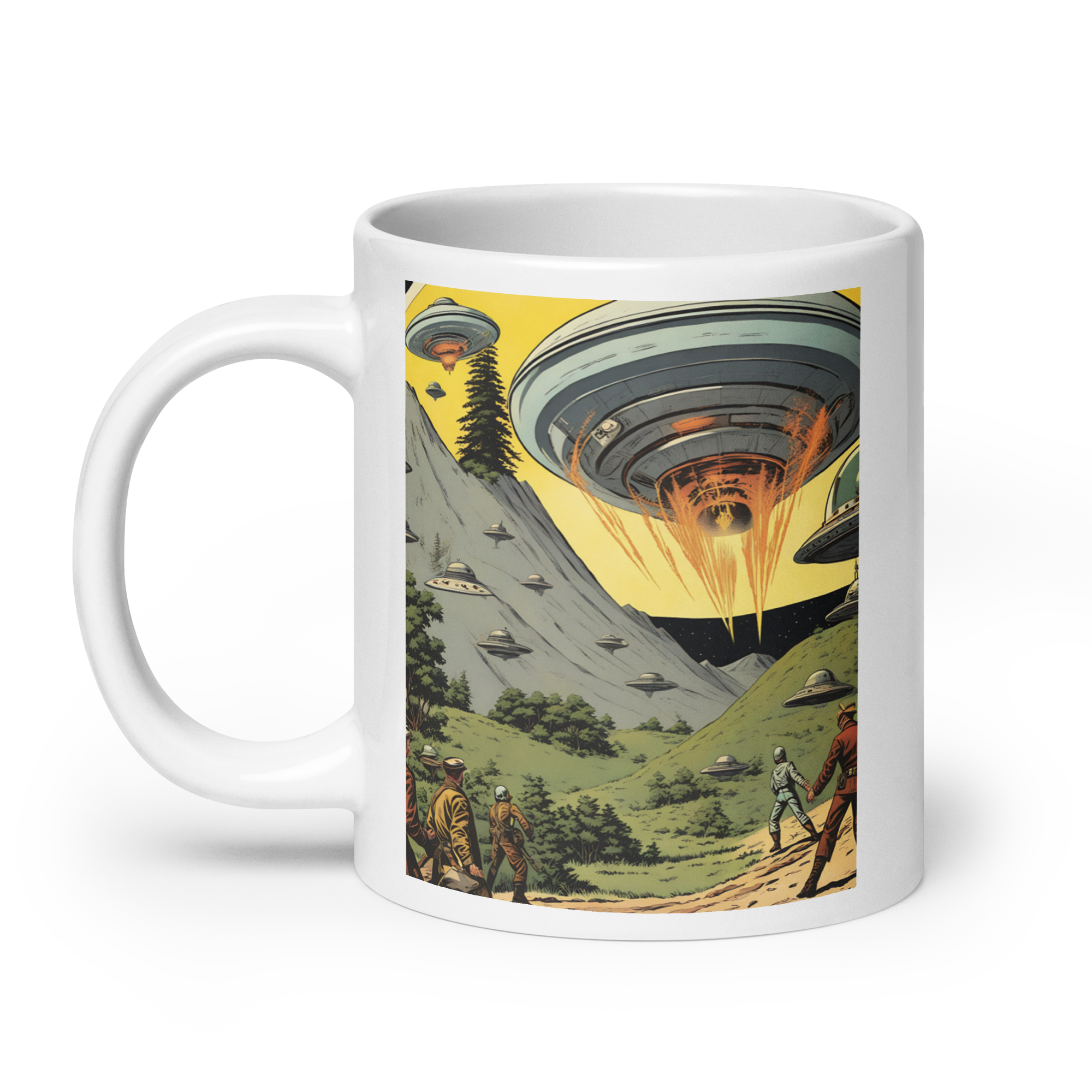 Saucers Overhead White Glossy Mug