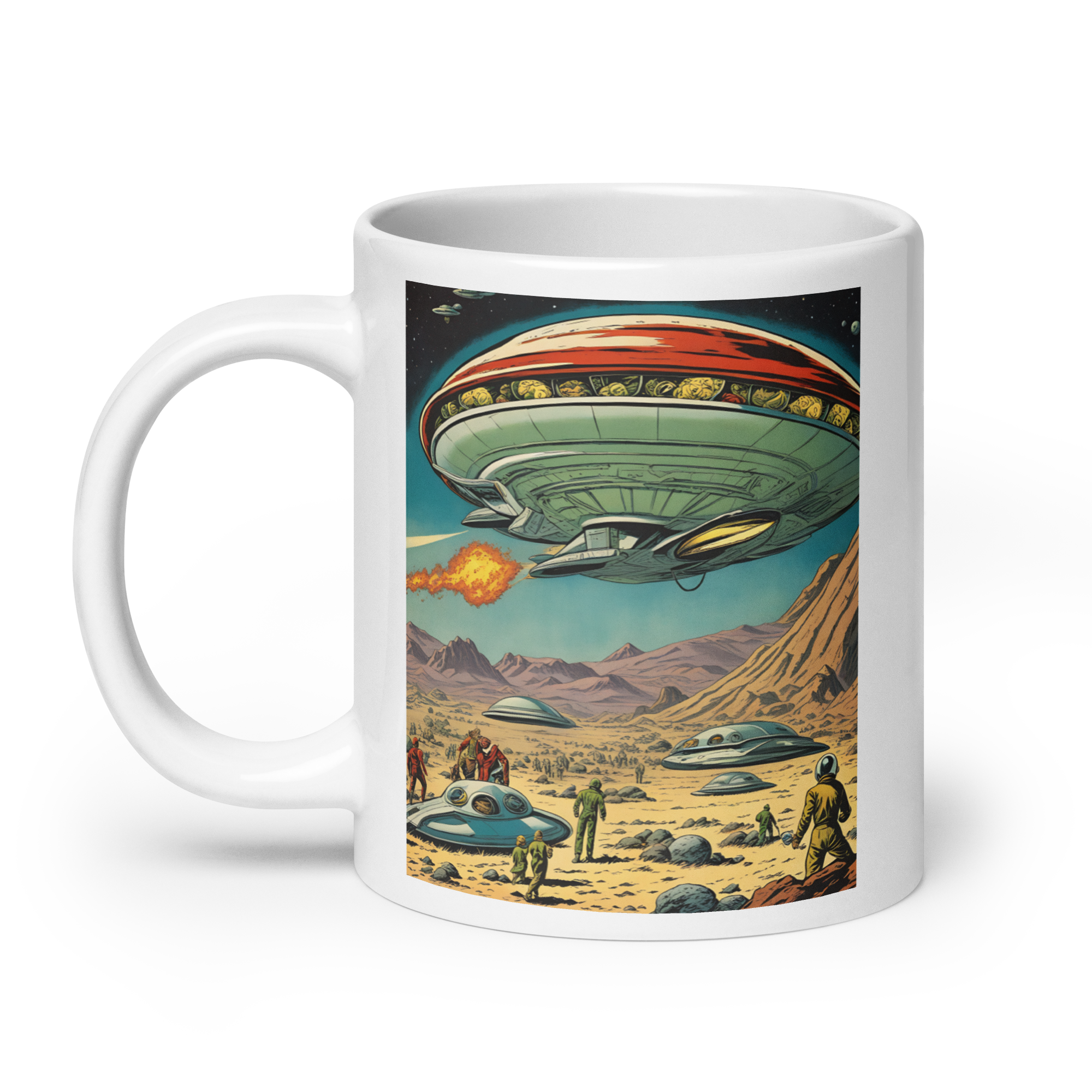 Saucers Over the Desert White Glossy Mug