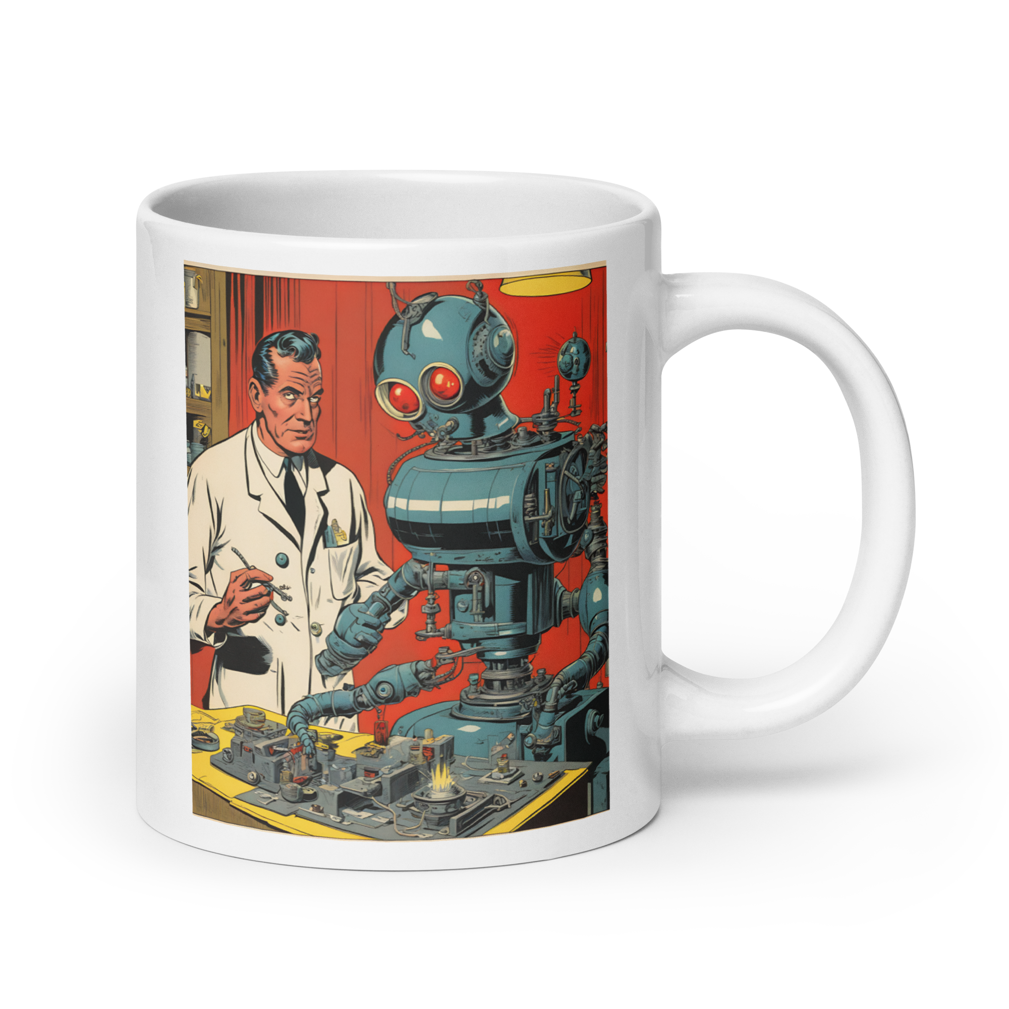 Scientist Building a Kill-Bot White Glossy Mug