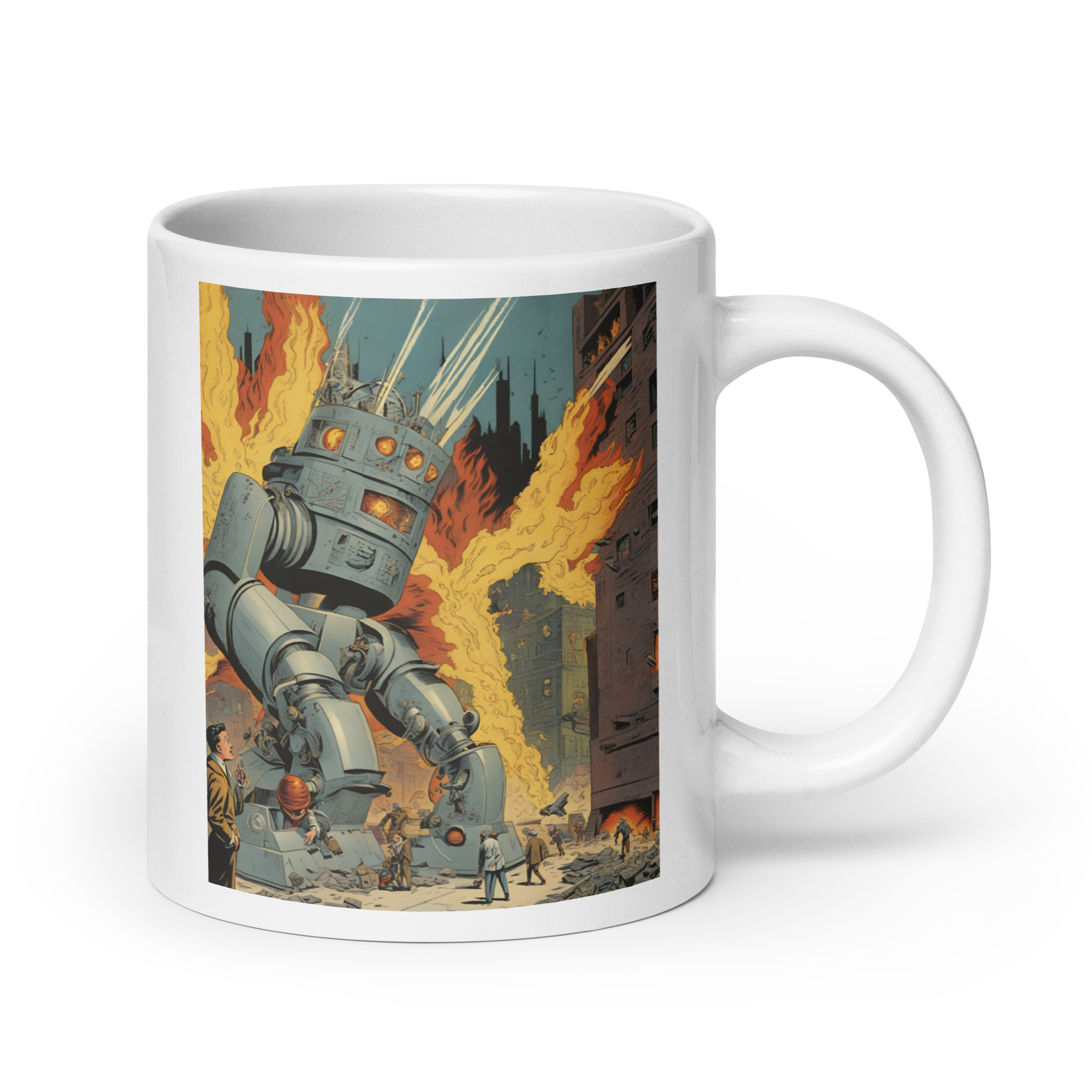 Killer Robots Run Amok White Glossy Mug