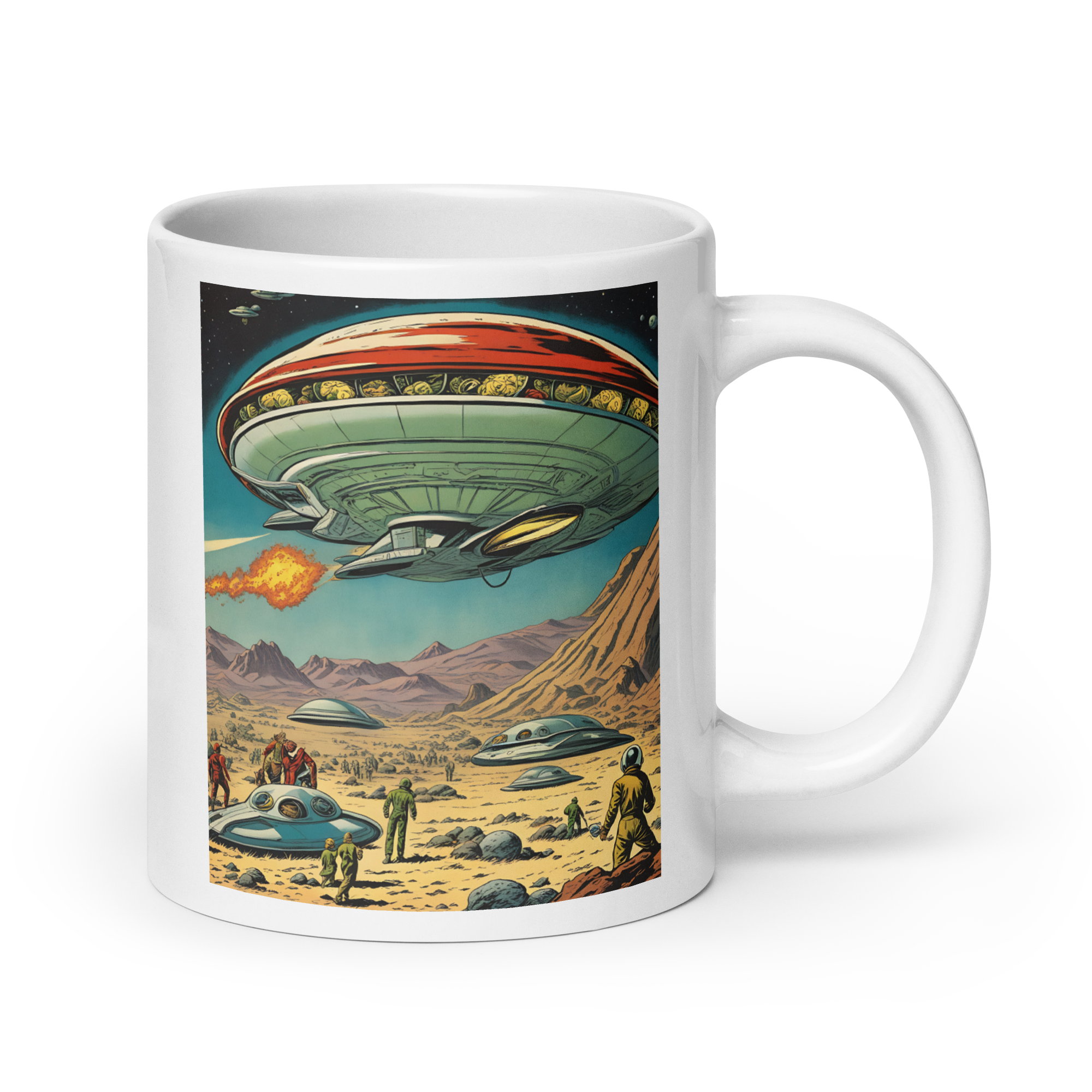 Saucers Over the Desert White Glossy Mug